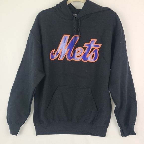 NEW Mets Black Hoodie Baseball Majestic MLB Sports Athletic Spring Major Sz M - Picture 1 of 4